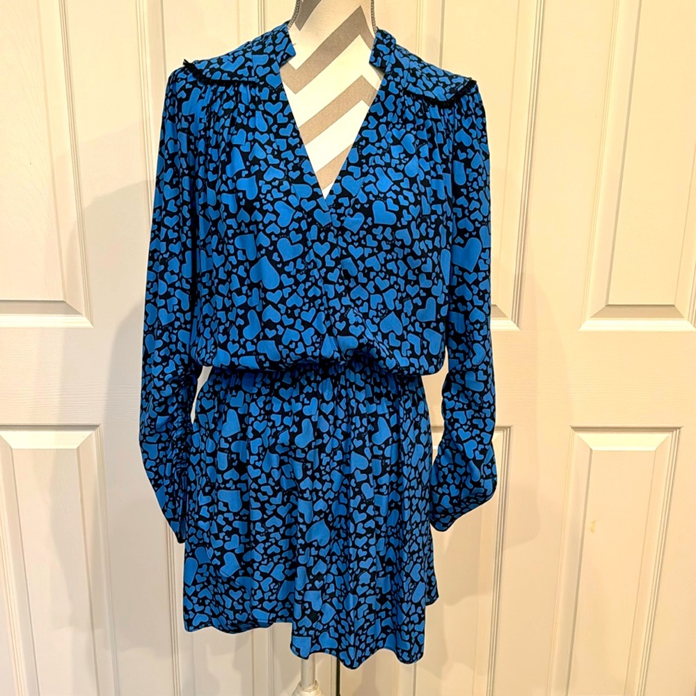 Blue Heart-Print Long-Sleeve Dress